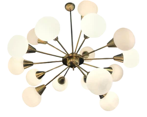 Large Mid-Century Italian Brass and Opaline Murano Glass Sputnik Chandelier