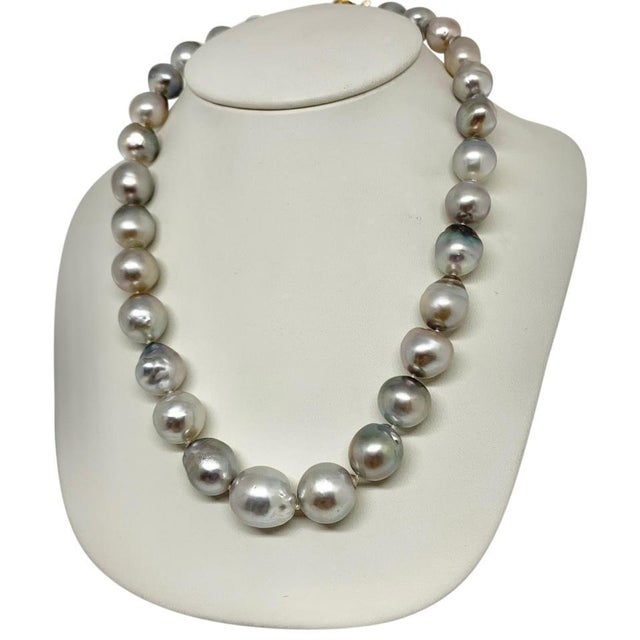 White Hanadama Tahitian Pearl Necklace Women 14k Gold Certified For Sale - Image 8 of 9