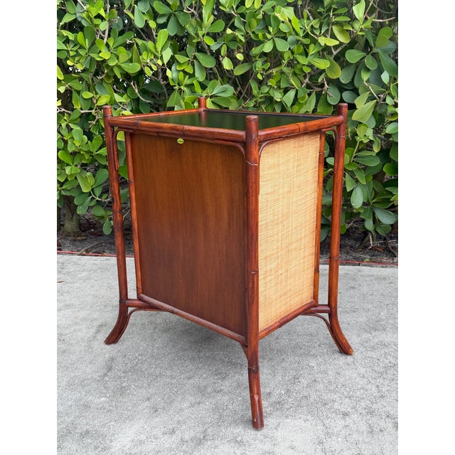 Wood Vintage Palecek Hand-Painted Bamboo Accent Cabinet With Grasscloth Panels For Sale - Image 7 of 13