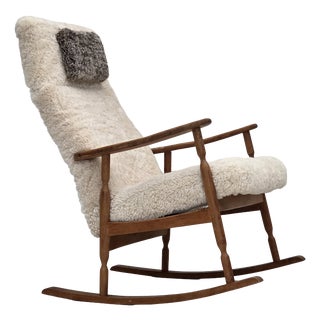 Vintage Danish Rocking Chair in Sheepskin, 1970s For Sale