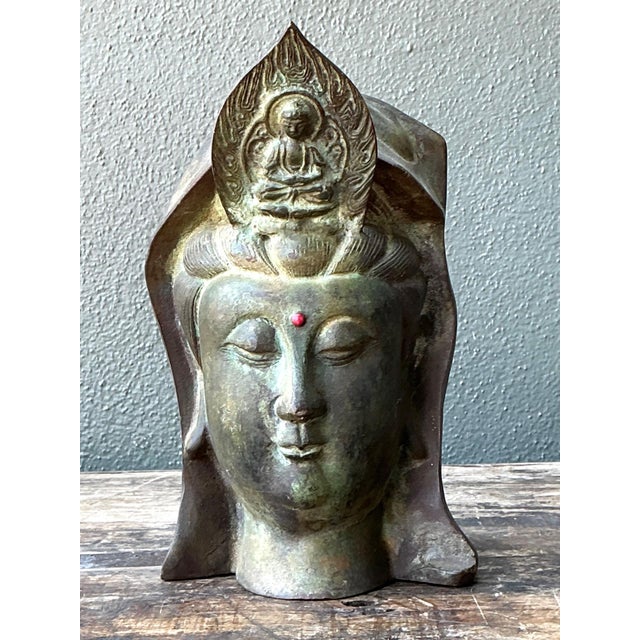 Vintage Patinated Bronze Buddha Head For Sale - Image 16 of 18