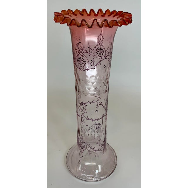 Art Nouveau Antique Bohemian Cut and Enamel Vase For Sale - Image 3 of 13