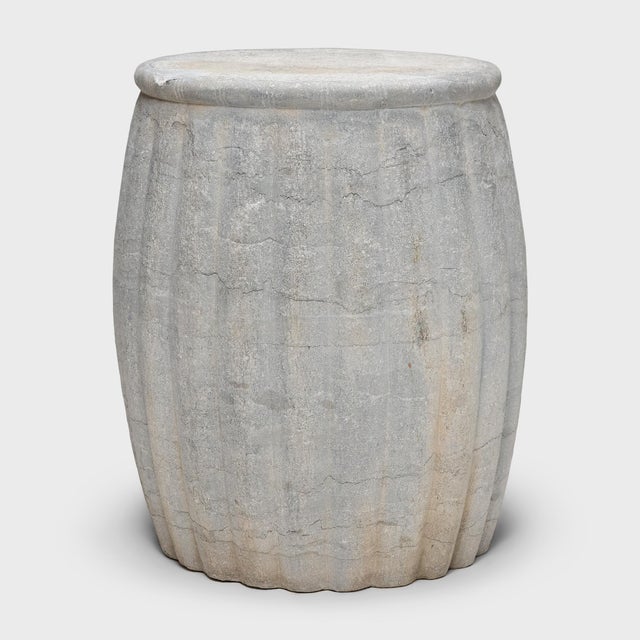 Contemporary Chinese Limestone Melon Drum Table For Sale - Image 3 of 5
