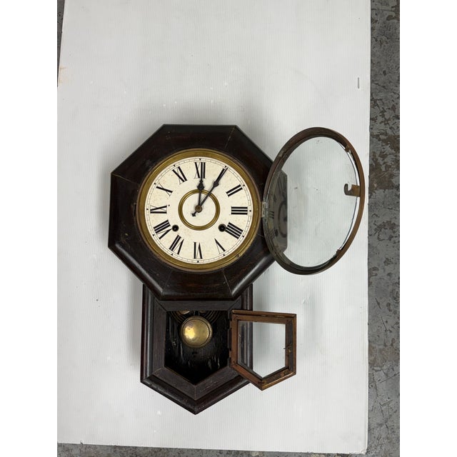 Octagonal Drop Wood Wall Clock, Antique For Sale - Image 4 of 12
