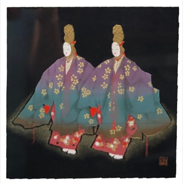 Black 1980s Japanese Lacquer Painting Urushi Noh Dancers by Toshio Kusada For Sale - Image 8 of 10
