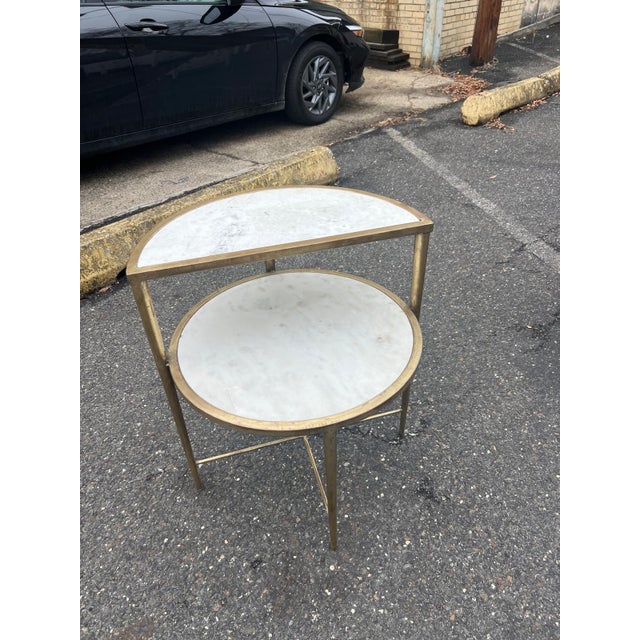 2020s Modern Marble Top Two-Tier Accent Table With Brass Frame For Sale - Image 5 of 6