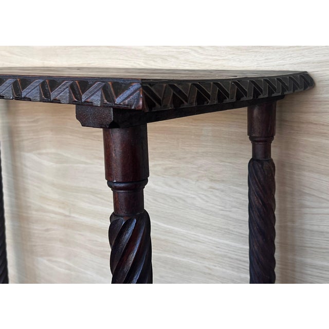 Black 19th Spanish Side Table with Cared Turned Legs and carved edges For Sale - Image 8 of 18