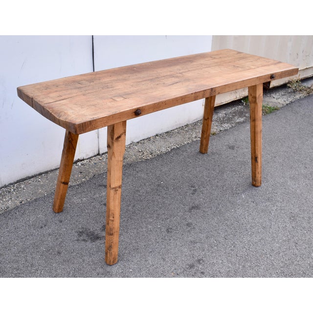 Industrial Oak Pig Bench Butcher's Block Table For Sale - Image 3 of 12