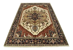 Serapi Rug 9’1” X 11’11” Ivory Wool Tribal Hand-Knotted Oriental Carpet