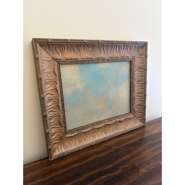 American Antique Hand Painted Framed Oil on Canvas Cloudscape, Mid-19th Century For Sale - Image 3 of 8