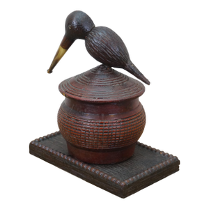 Antique Danish Carved Folk Art Hunt Pipe Bird Tobacco Keepsake Box 8"
