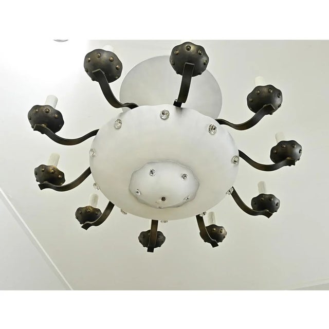 Art Deco French Vintage Art Deco Style Painted Metal Chandelier For Sale - Image 3 of 12