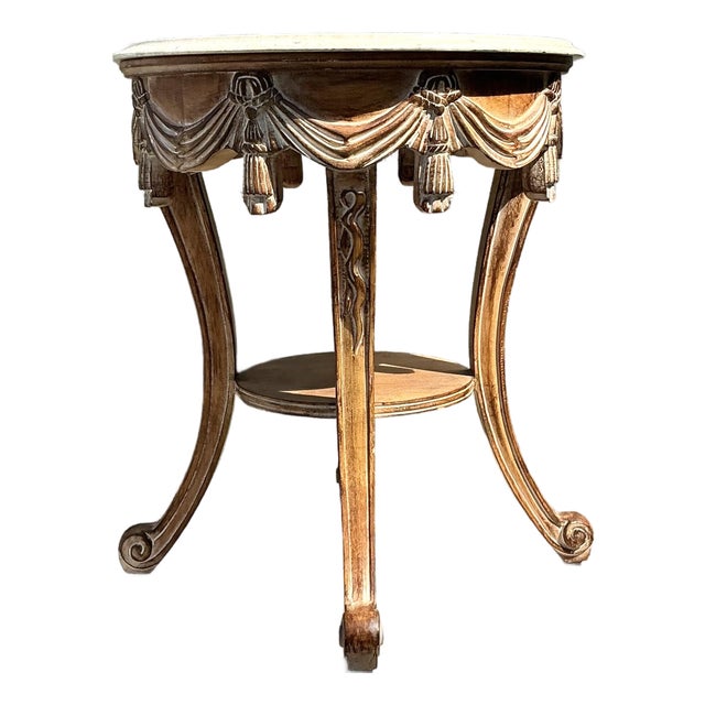 Vintage Hand Carved Swag and Tassel Side Table For Sale