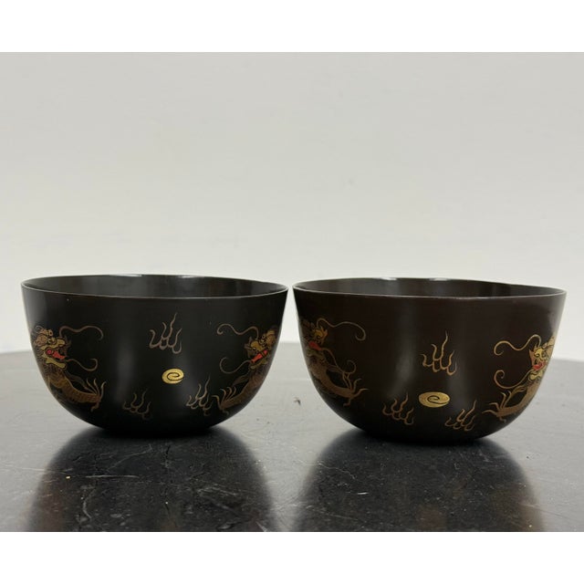 Japanese Japanese Lacquer Dragon Bowls, Pair For Sale - Image 3 of 12