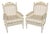 19th C Pair Louis XVI Style Creme Painted With Gilt Accent Bergere Chairs For Sale