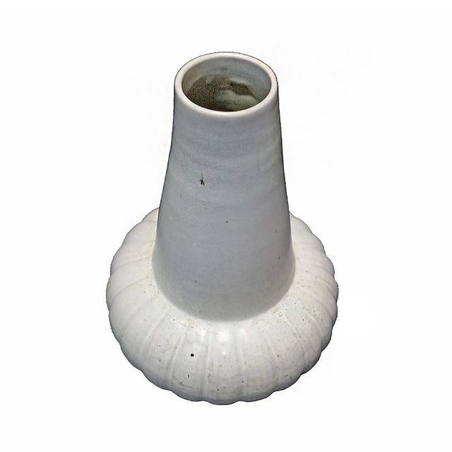 Art Deco Hand-Crafted Thai Ceramic Vase, White Glaze, For Sale - Image 3 of 11