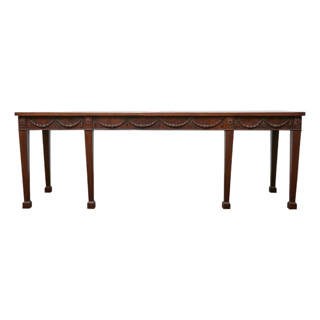 English Neoclassical Style 19th Century Mahogany Console Table with Carved Swags For Sale