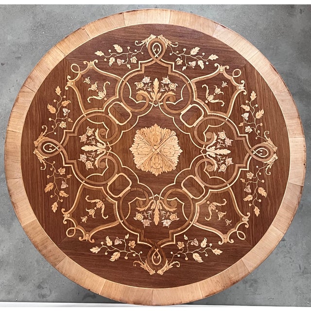 20th French Marquetry Round Center Table With Four Cabriole Legs '2 Available' For Sale - Image 9 of 11
