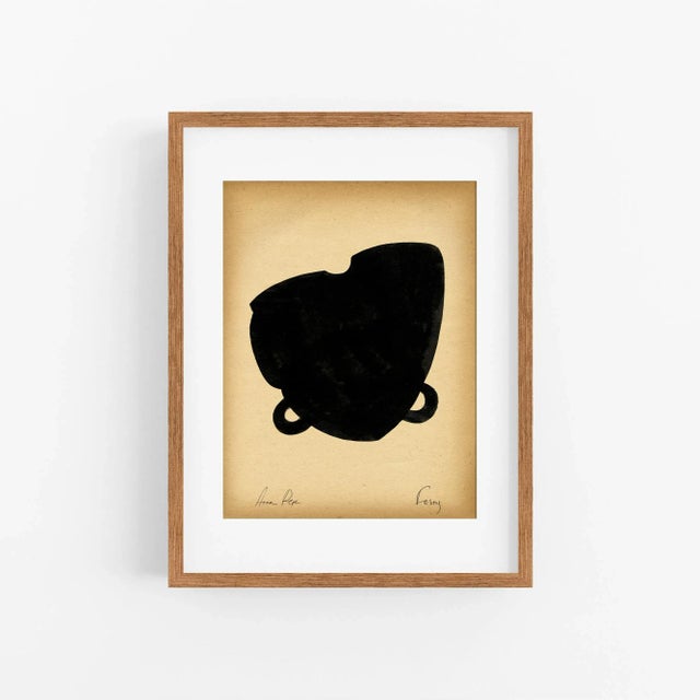 Unique piece black gouache drawing on vintage paper. Original graphic art. Abstract geometric form in black color. The...