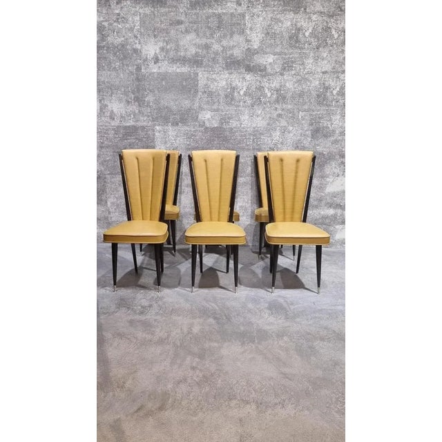 Mid-Century Dining Chairs in Gold Vinyl & Macassar by N.F.Ameublement, 1950s, Set of 6 For Sale - Image 4 of 12
