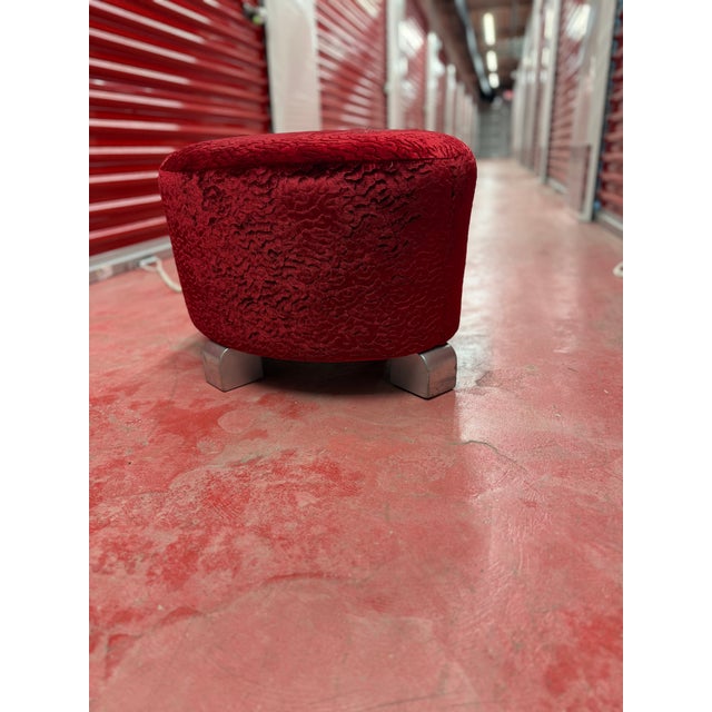 1920s Hungarian Art Deco Ottoman in Kari Sajo Red Velvet For Sale In New Orleans - Image 6 of 11