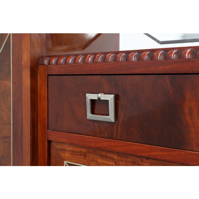 Art Deco Marquetry Cabinet with Wrought Iron Mirror Crest, Belgium, 1920s For Sale - Image 12 of 17