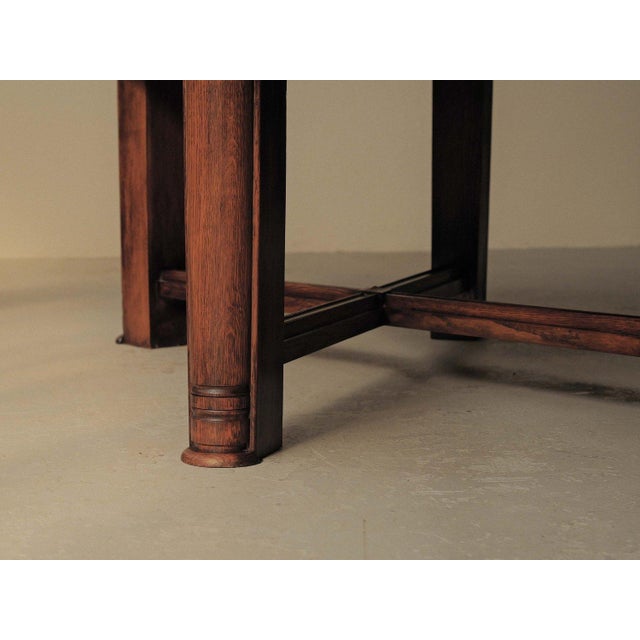 1940s Modernist Oak Table with Checkerboard Veneer Top, France, 1940 For Sale - Image 5 of 18