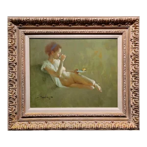 Joseph Bowler -Nude Model Enjoying Tea With Lemon-Oil Painting