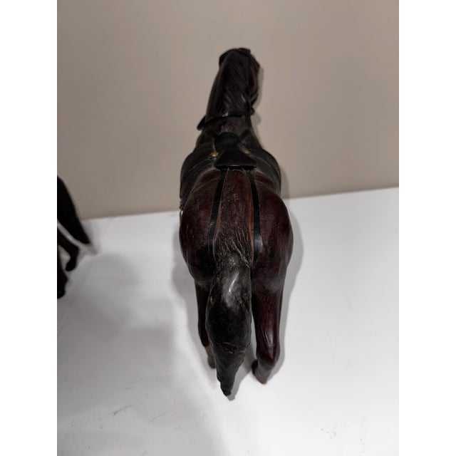 Pair of Vintage 1930s-1940s Leather Horses For Sale - Image 6 of 12