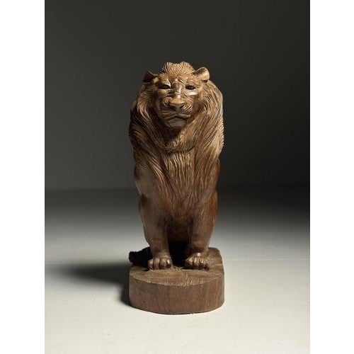 Brown Asian Carved Wood Lion Statue For Sale - Image 8 of 16