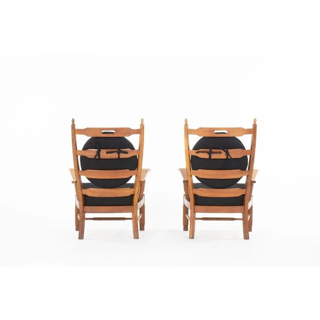1950s Vintage Armchairs in Oak and Terry Fabric, 1950s, Set of 2 For Sale - Image 5 of 14