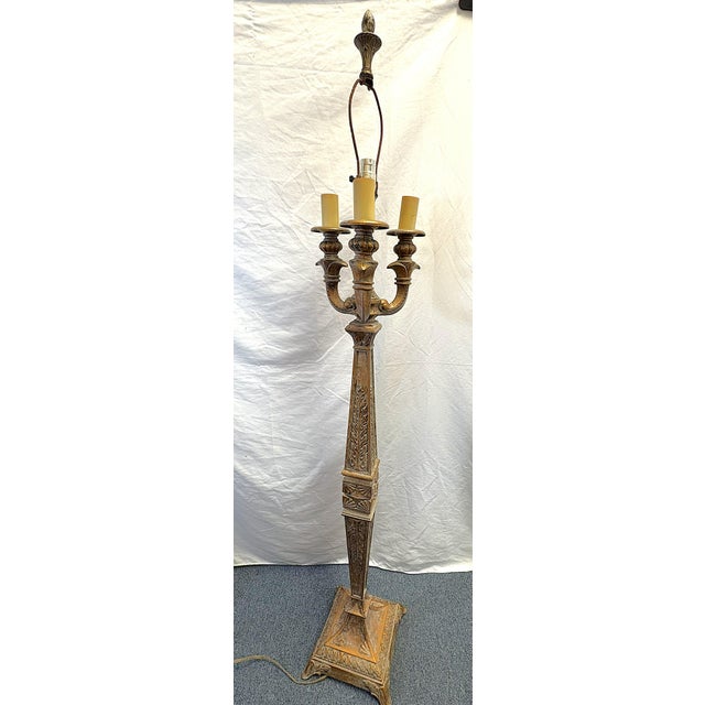 Vintage Victorian Style Heavy Painted Metal 4-Light Torchiere Floor Lamp For Sale - Image 10 of 17