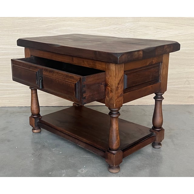20th Pair of Large Spanish Nightstands or Low Console Tables With Drawer For Sale - Image 6 of 11