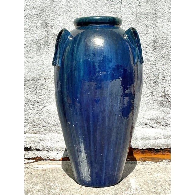Traditional Vintage Boho Monumental Glazed Ceramic Urn For Sale - Image 3 of 10