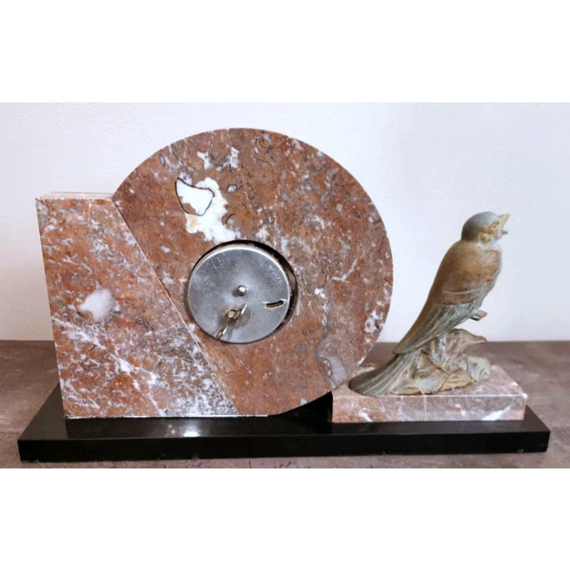 1930s Art Deco French Marble Clock and Bronzed Metal Bird For Sale - Image 10 of 13