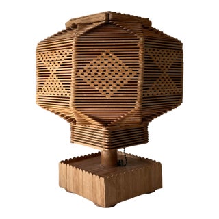 Vintage Hot Air Balloon Popsicle Stick Table Lamp, Tramp Art Prison Art For Sale