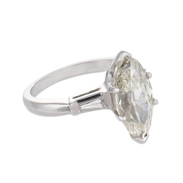 1930s Art Deco Gia 3.19 Carat Old Cut Marquise Diamond Platinum Engagement Ring, Size 4.25 For Sale - Image 4 of 6