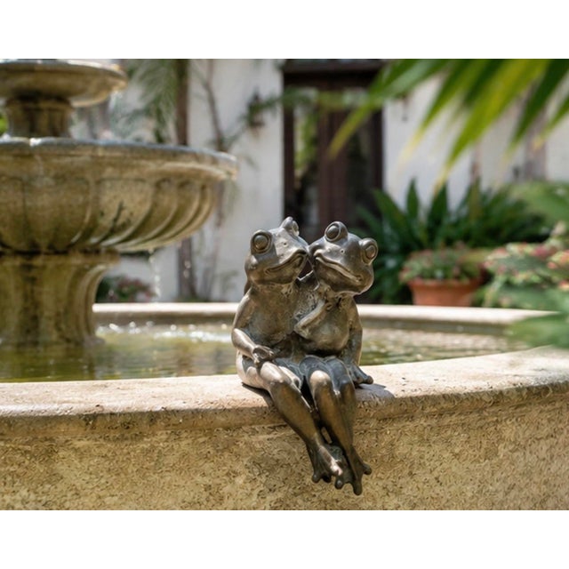 Charcoal Vintage Whimsical Cast Iron Sitting Garden Frog Duo For Sale - Image 8 of 12