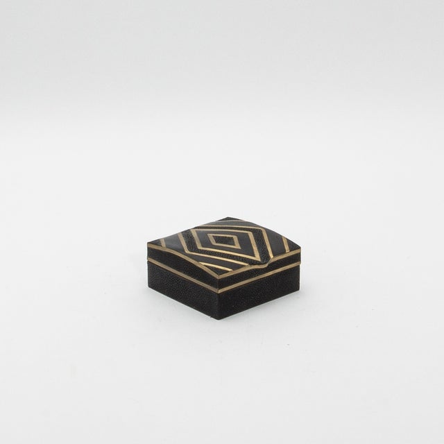 Set of 3 Boxes in Black Oak With Black Shell, Shagreen and Brass Details by R&y Augousti For Sale - Image 9 of 12