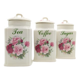 English Staffordshire Ironstone Storage Canisters from D&N England, 1970s, Set of 3 For Sale