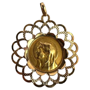 French Virgin Mary Frame 18k Yellow Gold Medal Charm Pendant from Piaget, 1950s