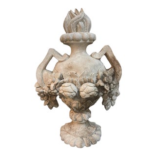 Vintage Cast Stone Flame Urn Architectural Wall Plaque / Half-Urn Finial For Sale