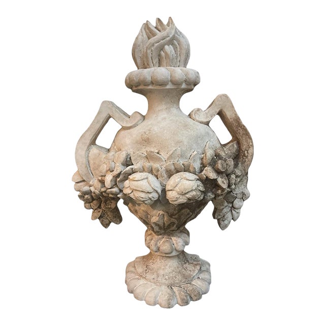 Vintage Cast Stone Flame Urn Architectural Wall Plaque / Half-Urn Finial For Sale