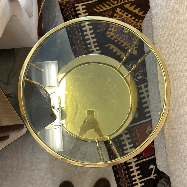 Brass Italian Solid Brass Two Tier Side Tables With Recessed Glass Tops a Pair For Sale - Image 8 of 10