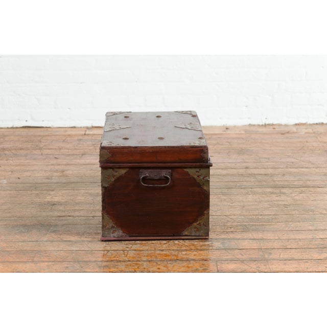 Indonesian 19th Century Wooden Blanket Chest with Detailed Brass Hardware For Sale In New York - Image 6 of 13