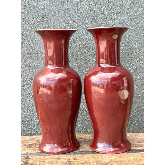 Vintage Chocolate Ceramic Vases - A Pair For Sale - Image 11 of 12