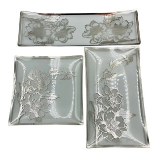 Vintage Rockwell Silver Co. Sterling Overlay Peony Motif Trays- Set of 3 For Sale