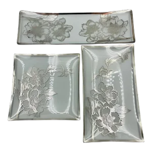 Vintage Rockwell Silver Co. Sterling Overlay Peony Motif Trays- Set of 3