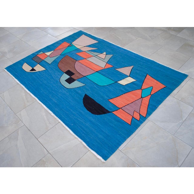 Paul Klee - Sailing Boats - Inspired Silk Hand Woven Area - Wall Rug Nautical Decor - 4′5″ × 5′11″ For Sale - Image 6 of 14