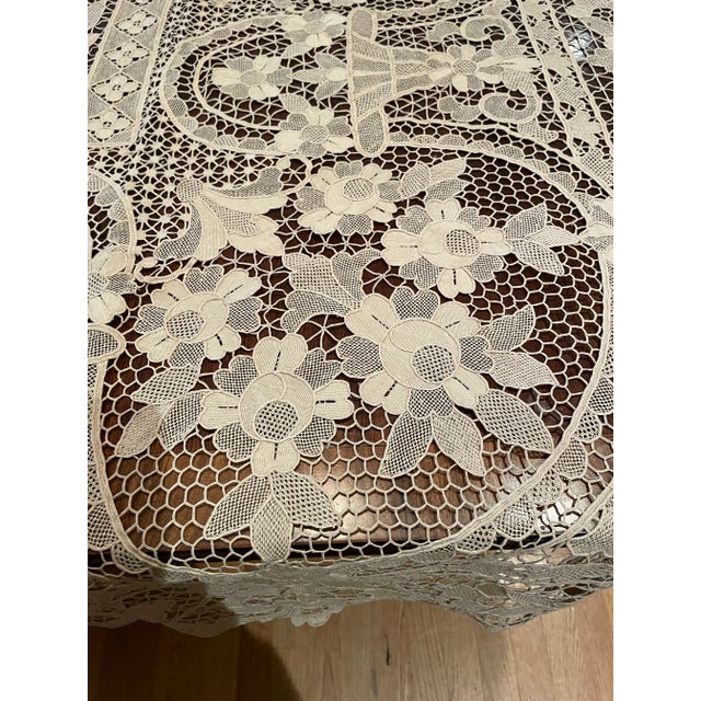 1940s Vintage French Lace Tablecloth For Sale - Image 5 of 13